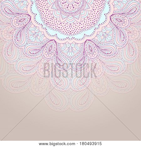 Vintage card with mandala. Zentangl round ornament. Abstract vector illustration