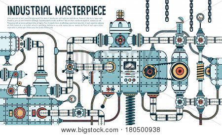 Incredible complex industrial machine with pipes valves hoses mechanisms apparatus. Spare parts are grouped separately - you can disassemble and assemble differently.