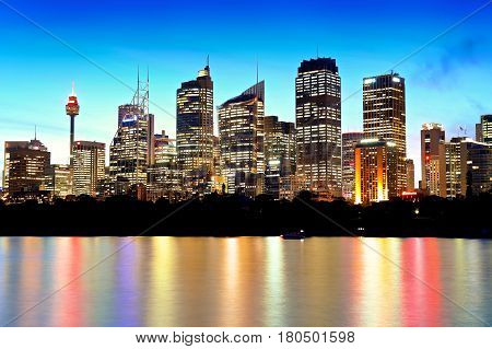 Australia Sydney Cityscape view at night with reflections