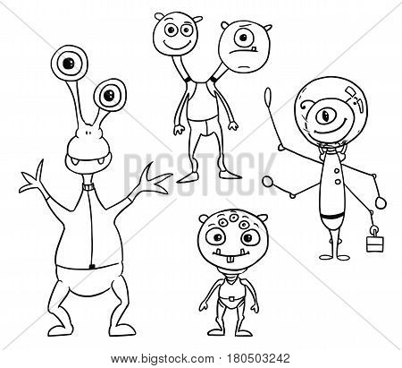 Vector Cartoon Set 04 of friendly alien astronauts