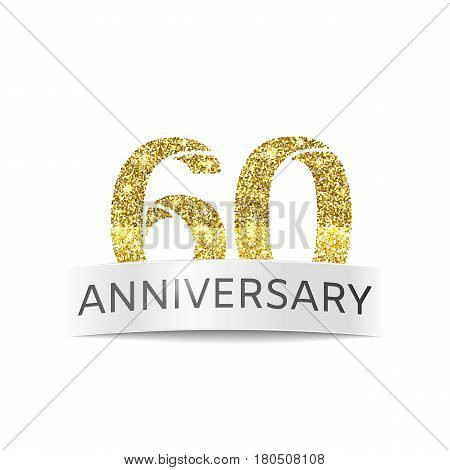 Sixty year anniversary. The flag of the 60th birthday golden glitter color