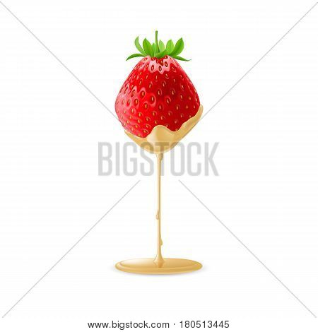 Strawberry Dipped in White Chocolate Fondue Illustration for Design