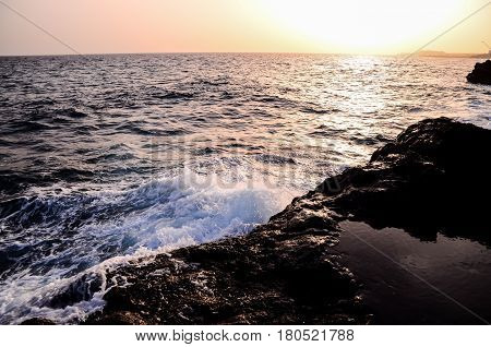 Strong Waves Crashing On The Volcanic Coast