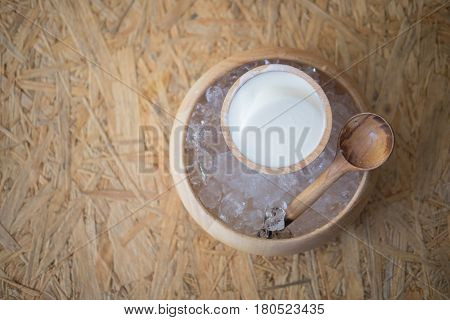 Soy milk dessert made of tofu mix with milk to form jelly. Thai fusion dessert called Tao-Huay-Nom-Sot