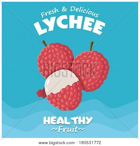 Vintage fruit poster design with fresh Lychee