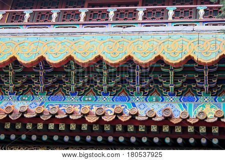 Detail of architecture in imperial garden Forbidden City the Palace Museum served as imperial palace for Ming and Qing Dynasties (1368 - 1911) north of Tiananmen Square. Beijing China