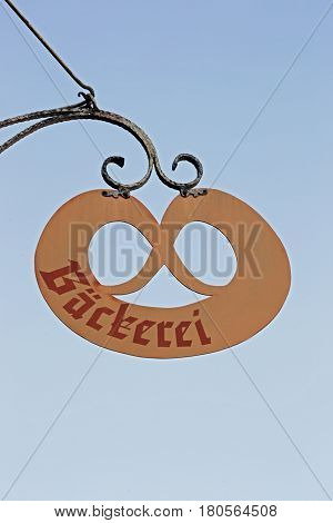 Pretzel with the german word for bakery (Baeckerei)