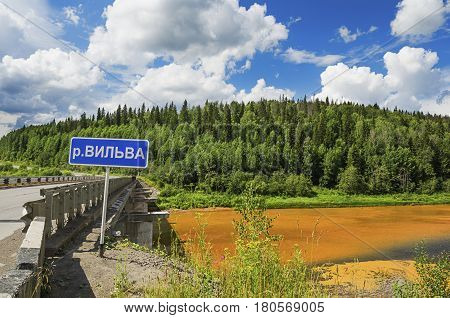 PERM KRAI RUSSIA - JULY 12 2016: The river Vilva polluted in the result of human activities