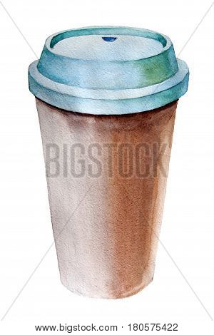 Take-out coffee in thermo cup. Isolated on a white.