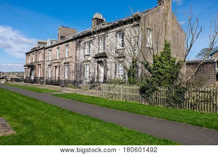 Row of houses (cottages) facing the river at Berwick upon Tweed.