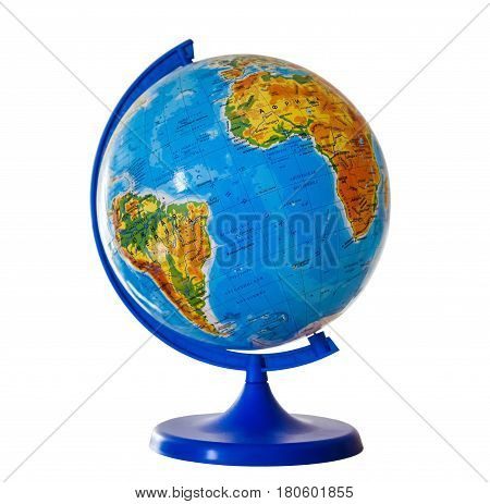 Globe model copy of the earth on the table travel learning isolated; White background
