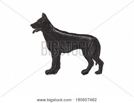 Black dog figure on white background, German Shepherd.