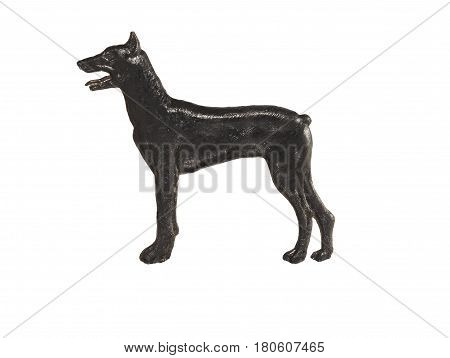 Black dog figure on white background, Doberman Pinscher.