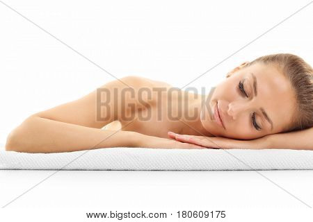 Woman face portrait isolated on white with healthy skin
