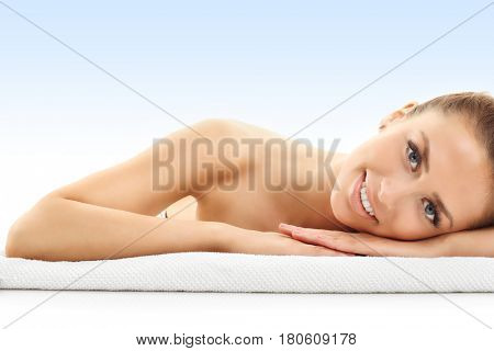Woman face portrait isolated on white with healthy skin