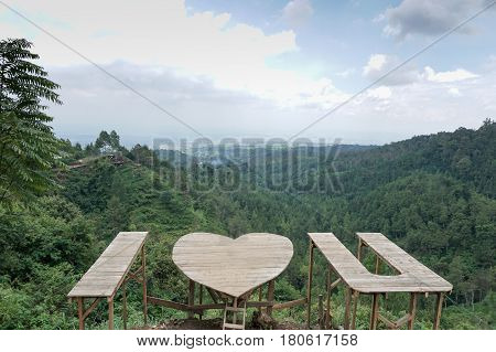 i love you board on sky forest cliff edge for romantic couple decoration concept at coban rais east java indonesia