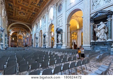 ROME, ITALY - MAY 14. 2014: Interior of the Basilica di San Giovanni in Laterano (Papal Archbasilica of St. John Lateran).This basilica is the most important in the Catholic world.