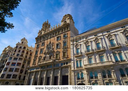 Valencia Tetuan square buildings facades at spain