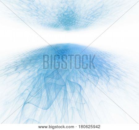 Abstract Blue And Turquoise Background With White Horizon. Optimistic And Fresh. Fractal Digital Pat
