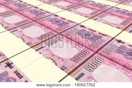 Rwandan francs bills isolated on white background. 3D illustration.