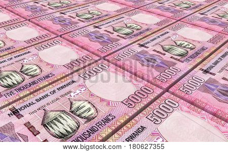 Rwandan francs bills isolated on white background. 3D illustration.