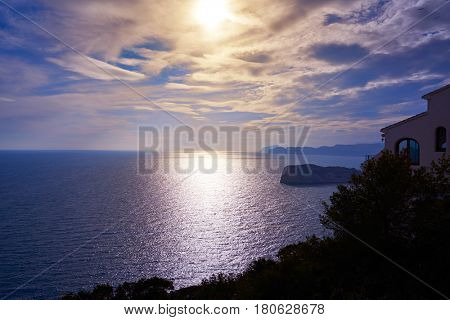 Cap de la Nau Nao cape sunset in Xabia Javea Mediterranean sea of Alicante Spain