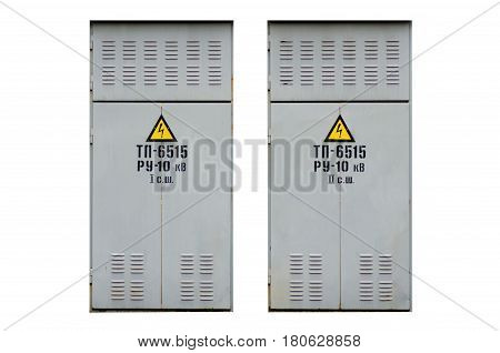 Gate of electrical substation on a white background of ten kilowatts