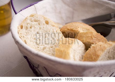 Pieces of bread cut into a basket