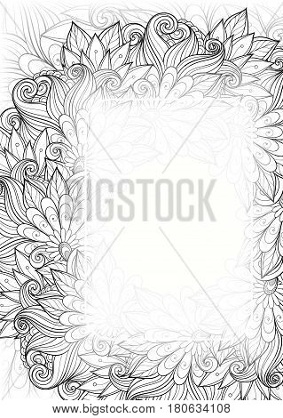Vector  Mohochrome Floral Template With Place For Text