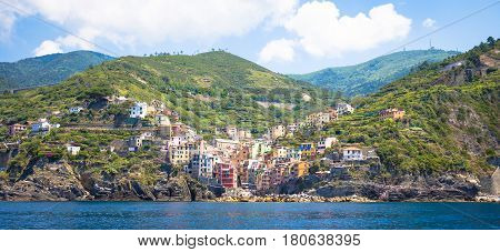 Riomaggiore In Cinque Terre, Italy - Summer 2016 - View From The Sea