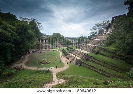 Palenque, Mexico, circa february 2017: Palenque ruins, Maya archeological site in Mexico