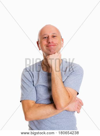 Baldheaded Man In Front Of White Background