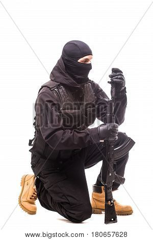 Army Soldier Man Portrait Clean Weapon On Studio Isolated On White Background