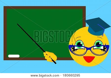 Teacher smiley with a pointer. Back to school. September 1.