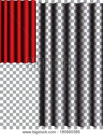Vertically hanging curtains. Transparent interest design element
