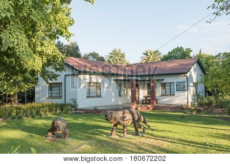 NIEU BETHESDA SOUTH AFRICA - MARCH 22 2017: An early morning street scene at the Kitching Fossil Exploration Centre in Nieu-Bethesda an historic village in the Eastern Cape Province