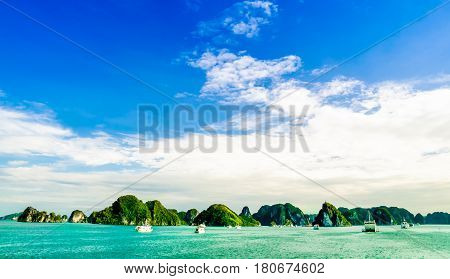 View on Limestone Islands by Halong bay in Vietnam