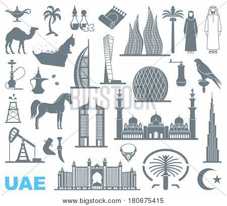 Symbols Of The United Arab Emirates. Set of vector icons