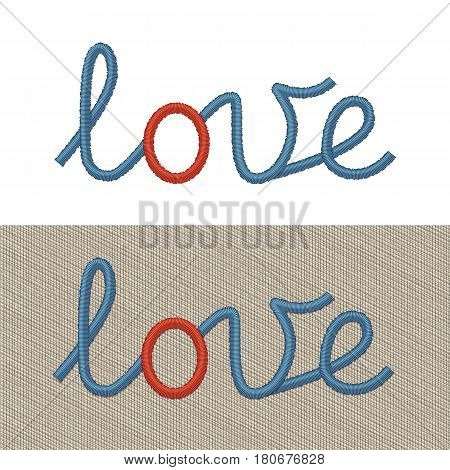 Vector Realistic Illustration Of Embroidered Sign Love. Editable Colors. Print Quality