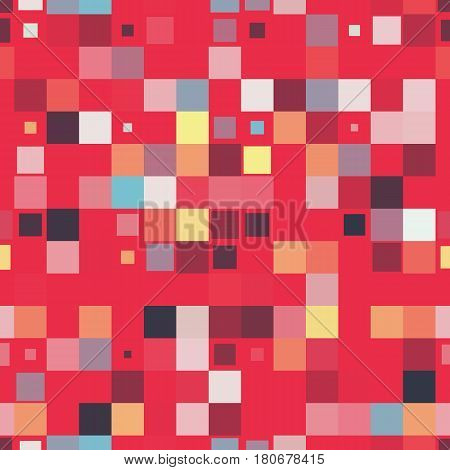 Colorful square pixel mosaic seamless pattern. Vector illustration.