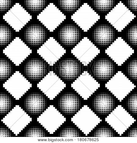 Black and white square pixel mosaic seamless pattern. Vector illustration.