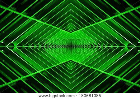 metal structure similar to spaceship interior in the green light