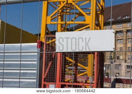 Blank Construction Fence Plate Alumnium Board Copy Space Site Equipment Tools