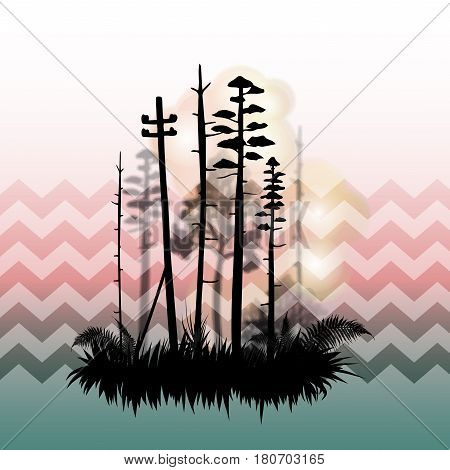 Concept landscape abstract black trees silhouette forest island illustration chevron pattern