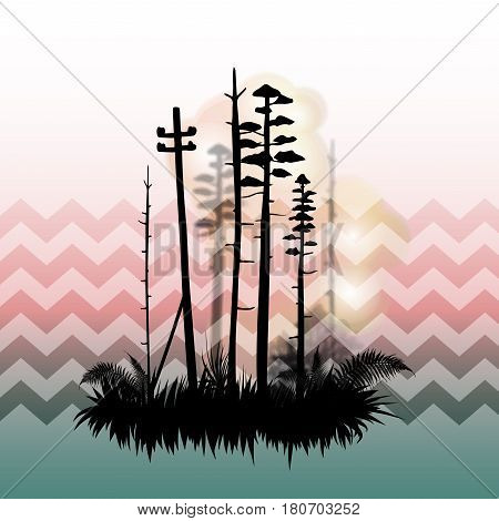 Concept landscape abstract black trees silhouette forest island illustration gradient background
