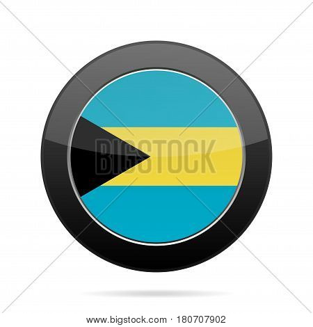 National flag of Bahamas. Shiny black round button with shadow.
