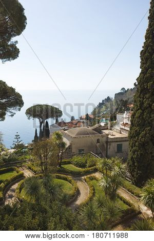the "Vista Amalfi Coast Overview" from the gardens of "Villa Rufolo" to understand the concept of tourism and culture