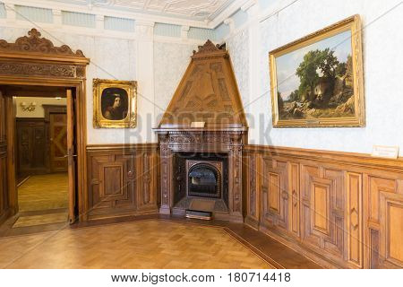 YALTA MASSANDRA CRIMEA RUSSIA - may 29.2014: the Fireplace in the billiard room of Massandra Palace of Russian Emperor Alexander III