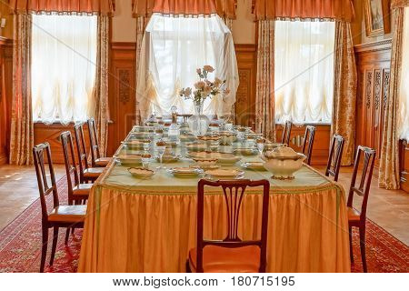 YALTA MASSANDRA CRIMEA RUSSIA - may 29.2014: Dining in Massandra Palace of Russian Emperor Alexander III