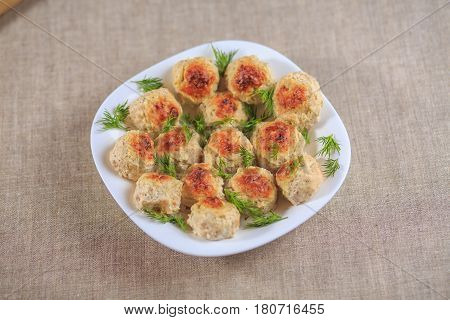 Chicken Cutlets With Greens On A Gray Background